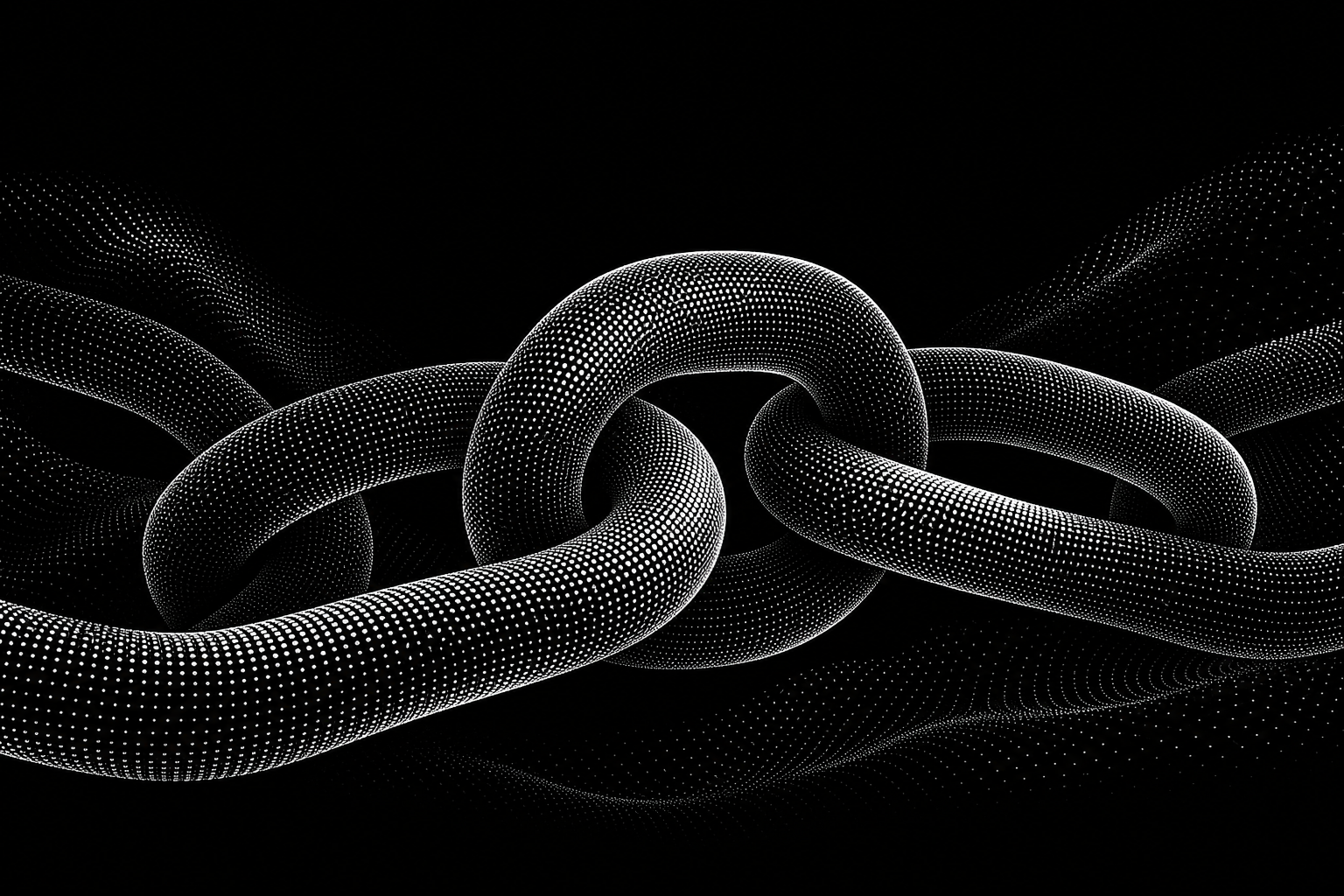 3D stippled chain links representing private blockchain architecture